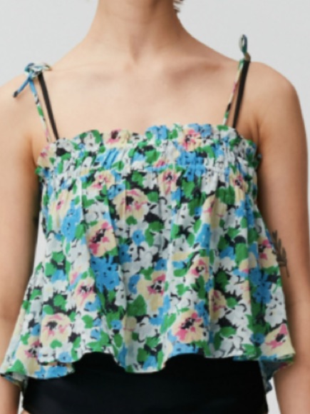 Ganni Light Cotton Tank In Floral Azure Blue Size 42/Large